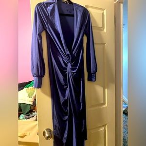 Deep V neck satin like dress slit